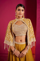 Golden Honey Embroidered Lehenga Choli Set – Regal Glamour with Modern Silhouette