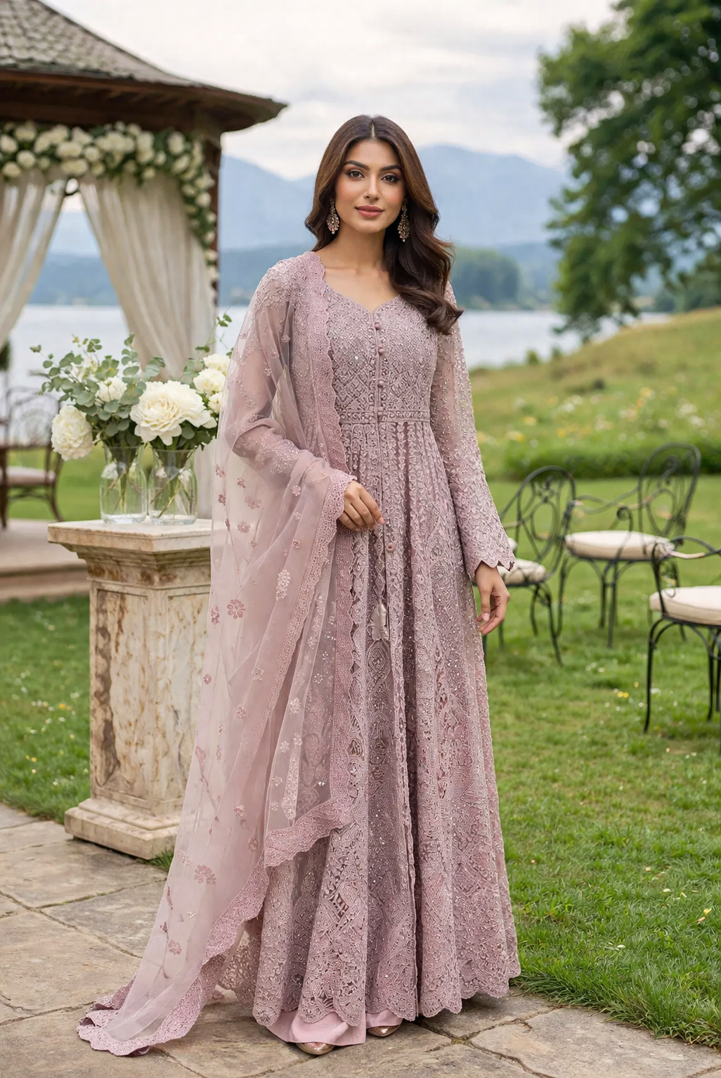 Blush Lace Anarkali Dupatta Set Blush Lace Anarkali Dupatta Set