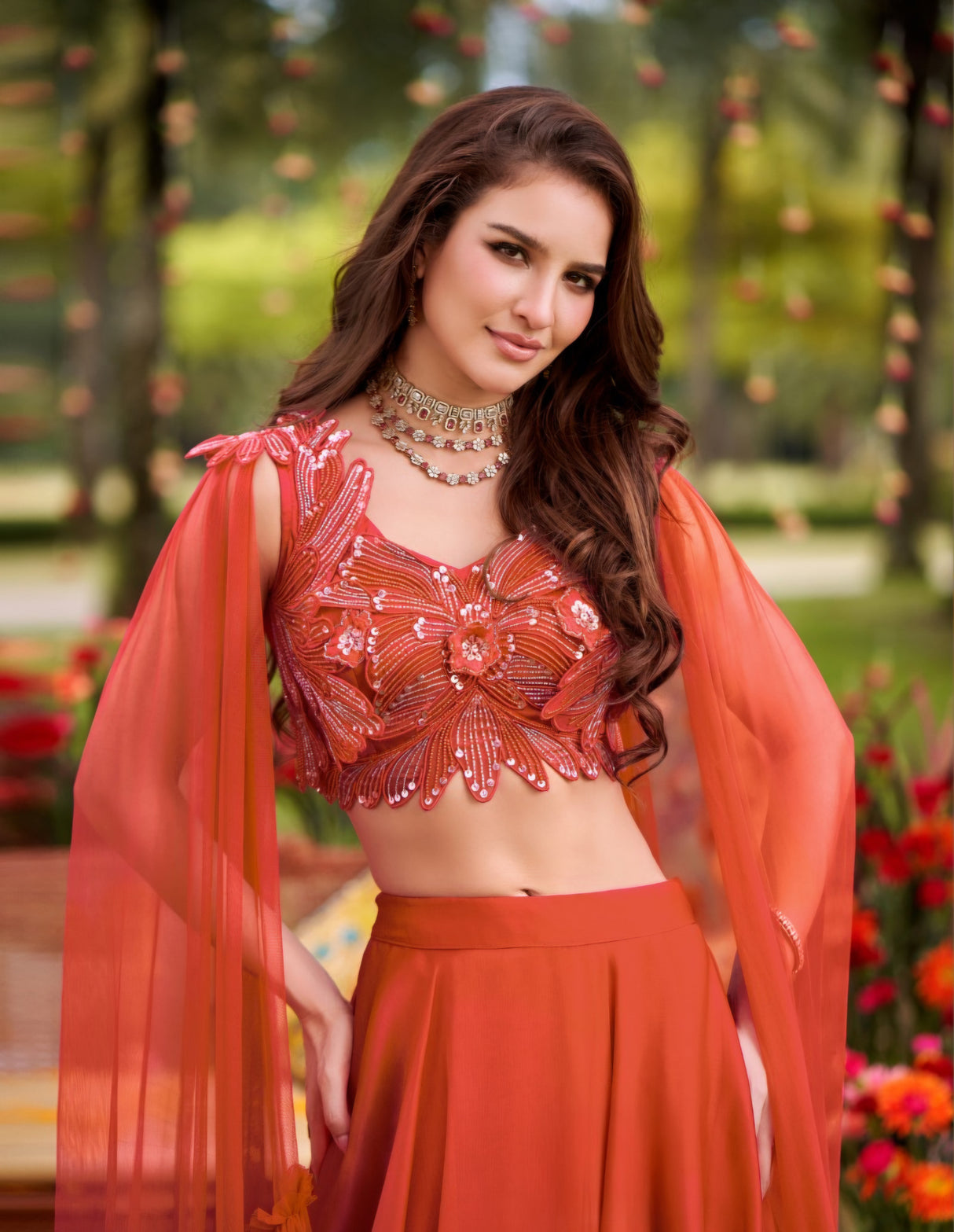 Sunset Ember Flowing Skirt Couture Set