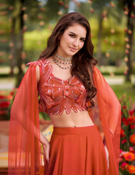 Sunset Ember Flowing Skirt Couture Set