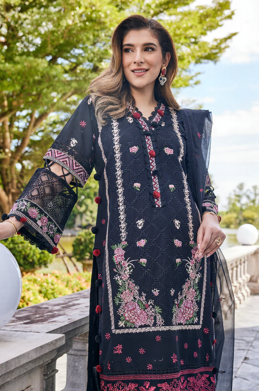 Midnight Black Floral Embroidered Kurta Set