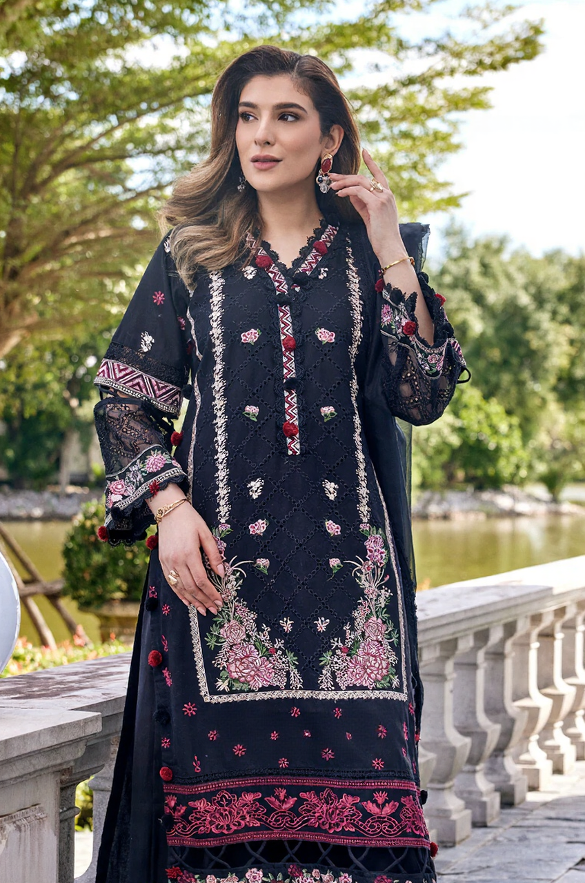Midnight Black Floral Embroidered Kurta Set