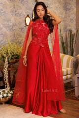 Scarlet Crystal Floral Cape Palazzo Ensemble