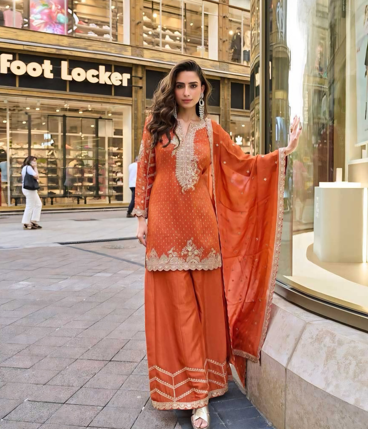 Sunset Orange Embroidered Kurta Set