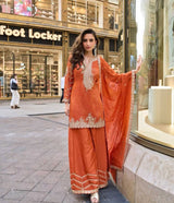 Sunset Orange Embroidered Kurta Set