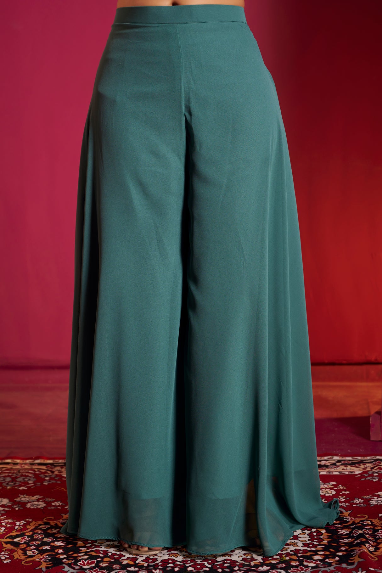 Teal Silver Zari Embroidered Sharara Set – Regal Elegance with a Modern Indian Touch