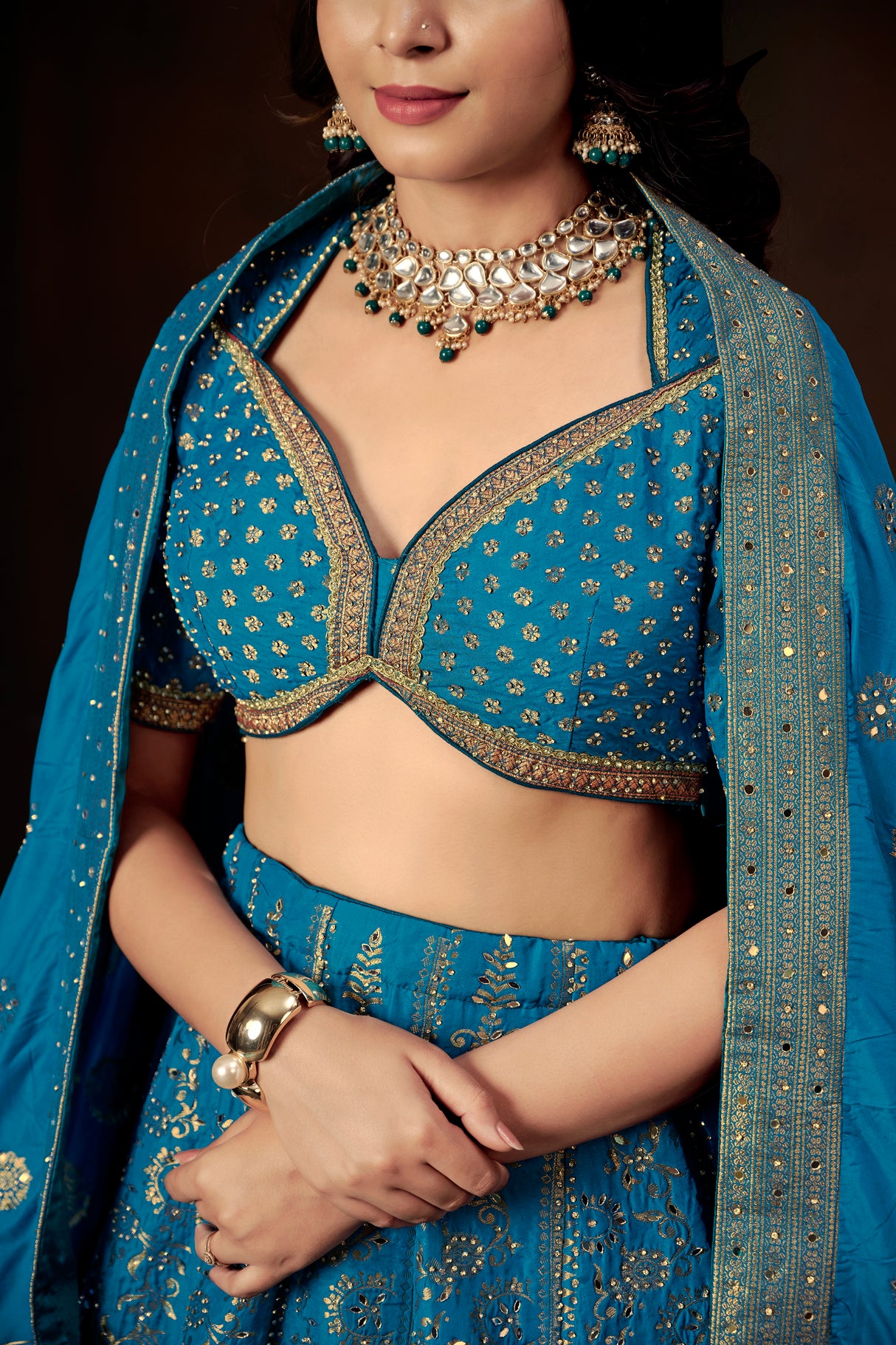 Royal Blue Zari Embroidered Silk Lehenga Set with Mirror Work Blouse & Dupatta
