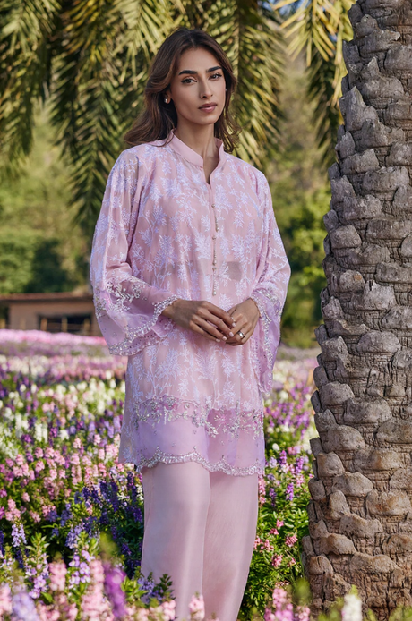 Lilac Embroidered Organza Kurta Palazzo Set