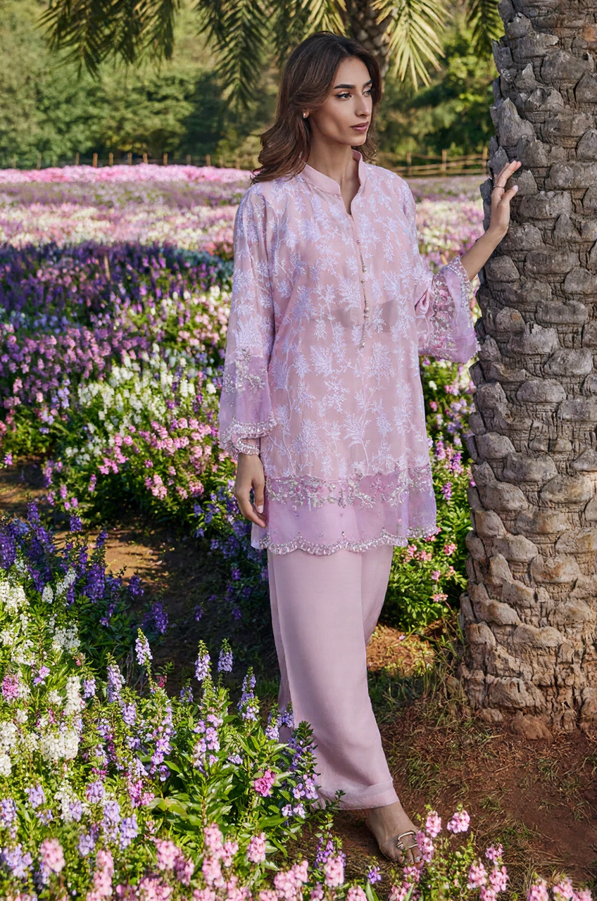 Lilac Embroidered Organza Kurta Palazzo Set