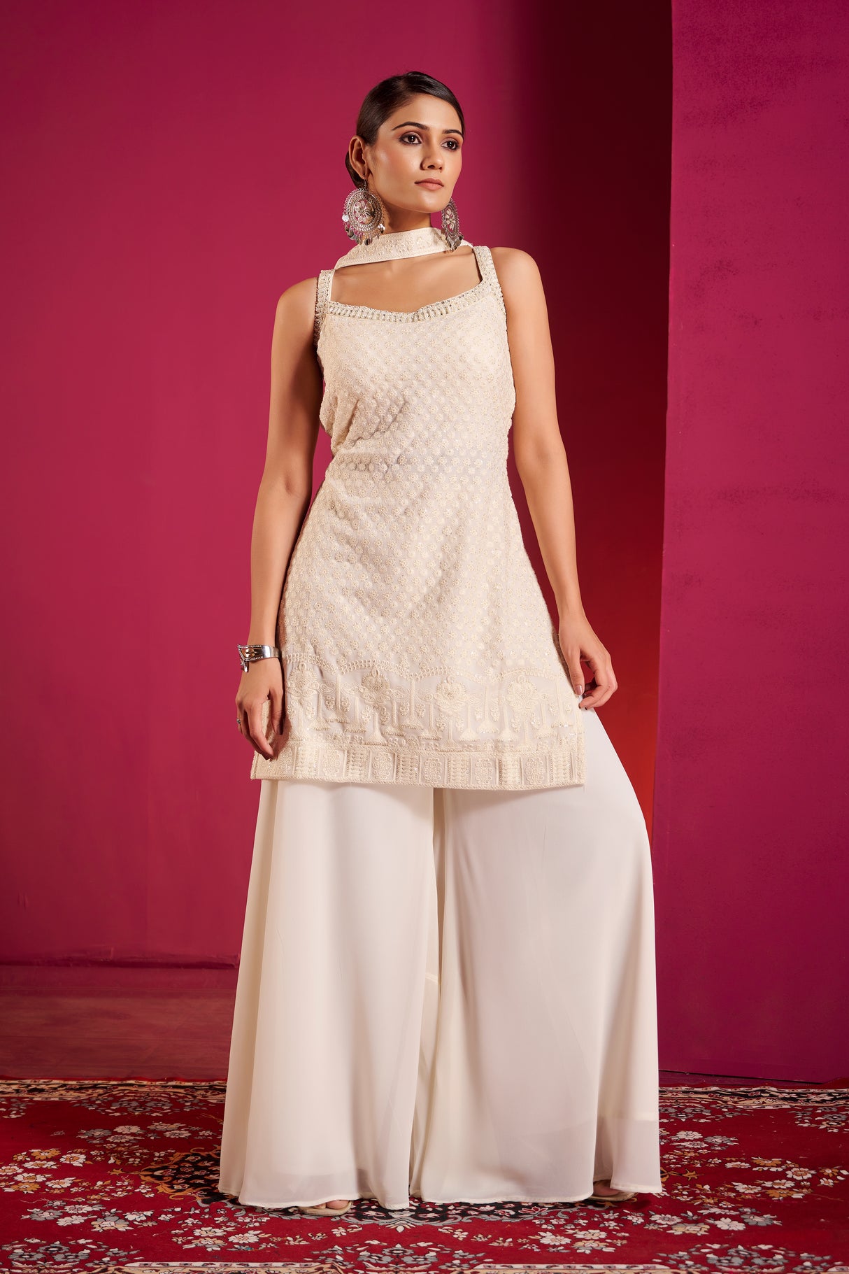 Ivory Pearl Embroidered Sharara Set – Subtle Grandeur with Eternal Elegance