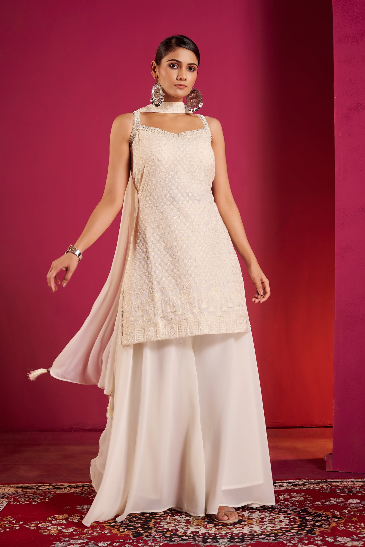 Ivory Pearl Embroidered Sharara Set – Subtle Grandeur with Eternal Elegance