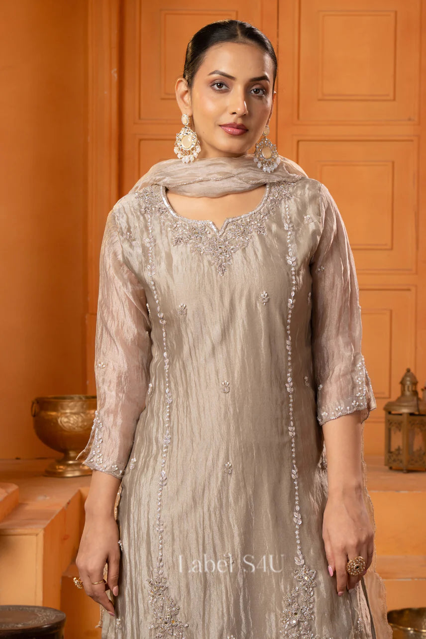 Champagne Silver Embroidered Luxe Sharara Set