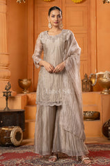 Champagne Silver Embroidered Luxe Sharara Set