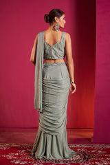 Silver Sage Draped Saree Gown – Modern Glamour with Timeless Indian Grace
