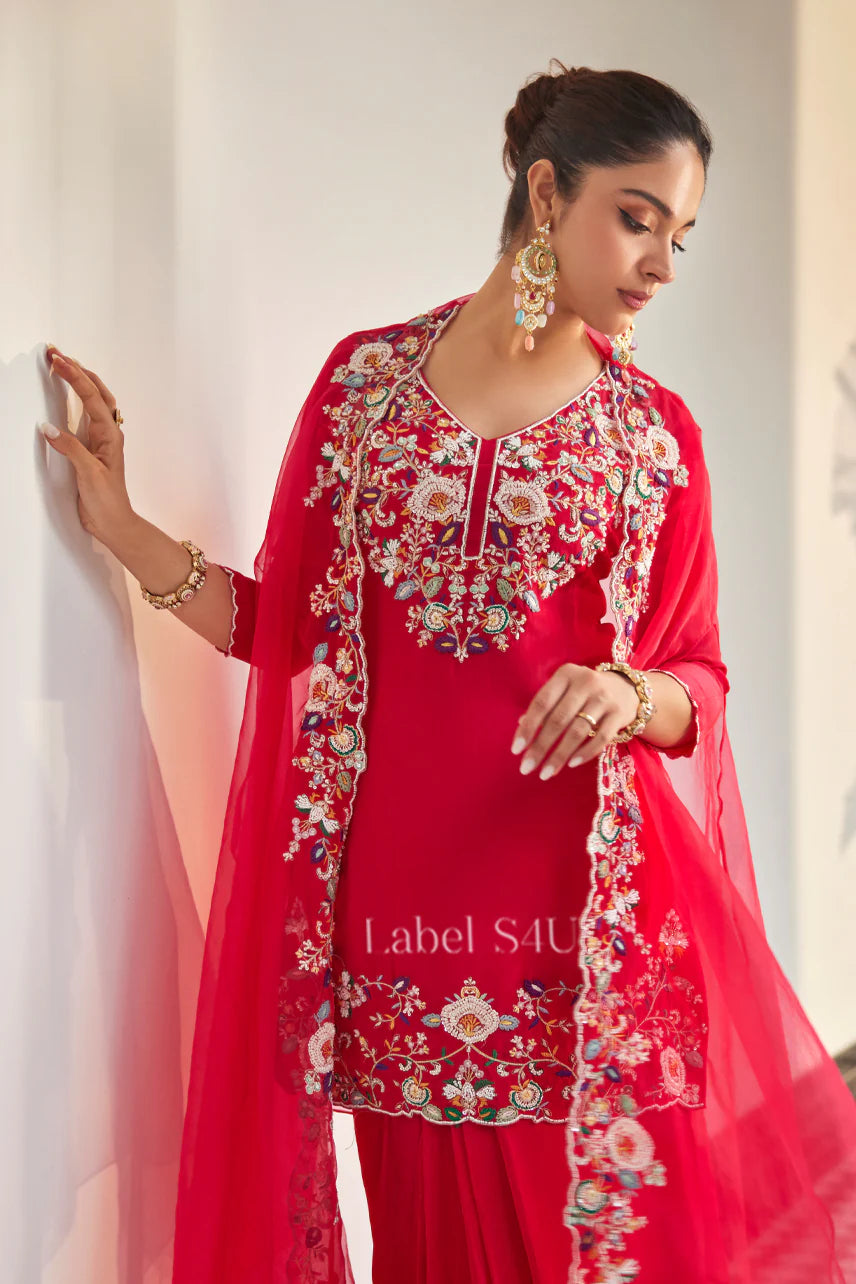 Crimson Red Sharara Set | Label S4U