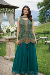 Emerald Embroidered Sharara Set