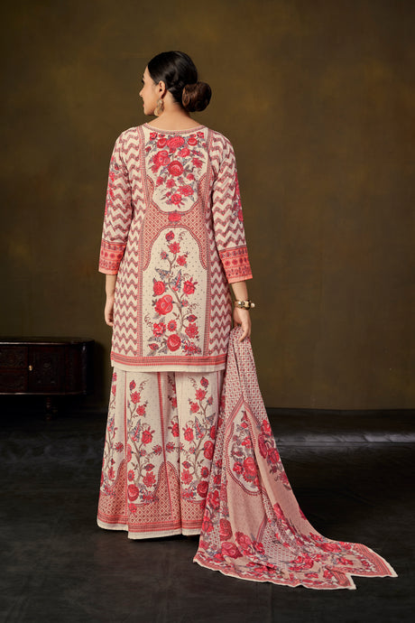 Crimson & Ivory Floral Printed Palazzo Suit with Dupatta