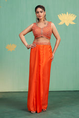 Tangerine Mirror Embroidered Lehenga Skirt Set – Vibrant Fusion of Energy and Elegance