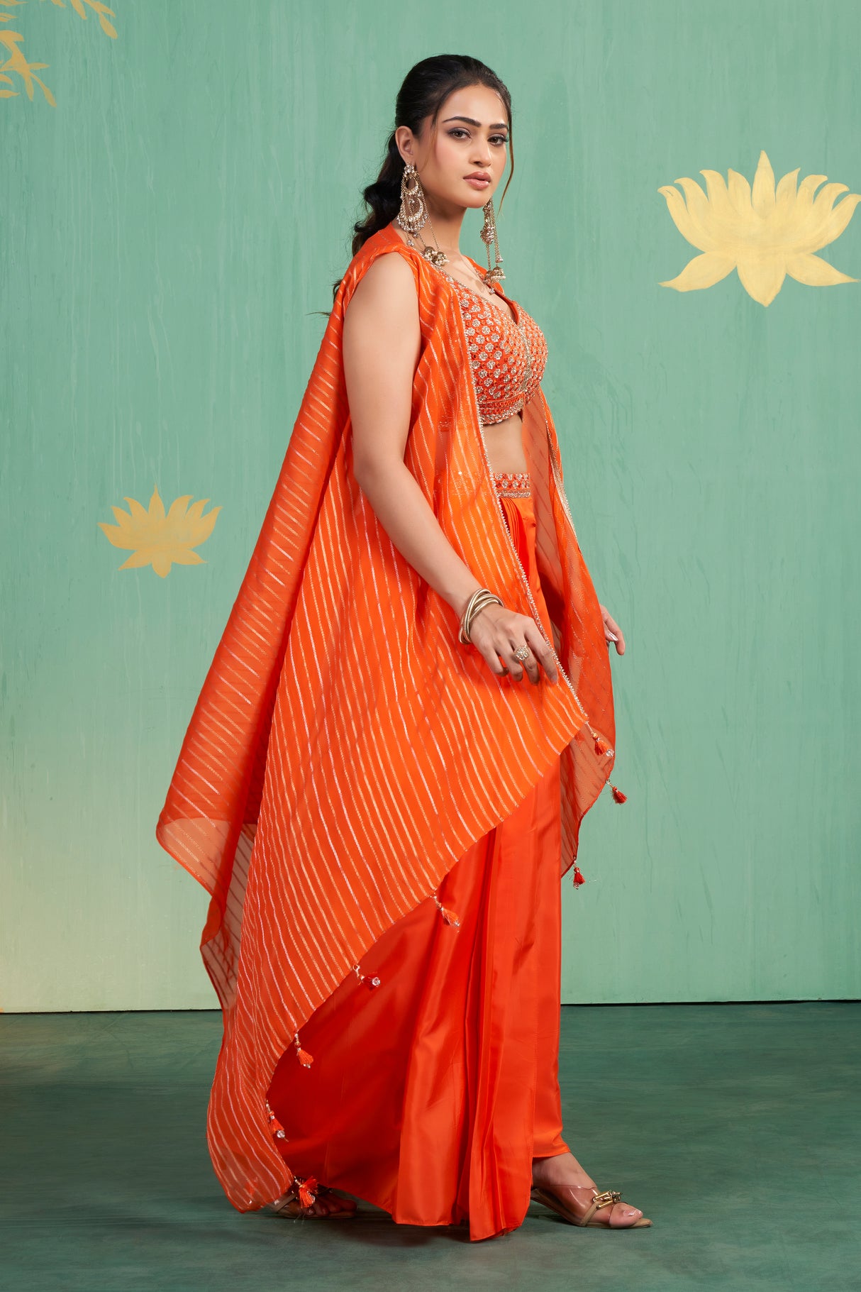 Tangerine Mirror Embroidered Lehenga Skirt Set – Vibrant Fusion of Energy and Elegance