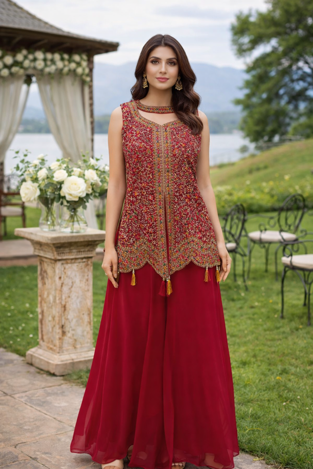 Ruby Embroidered Sharara Set