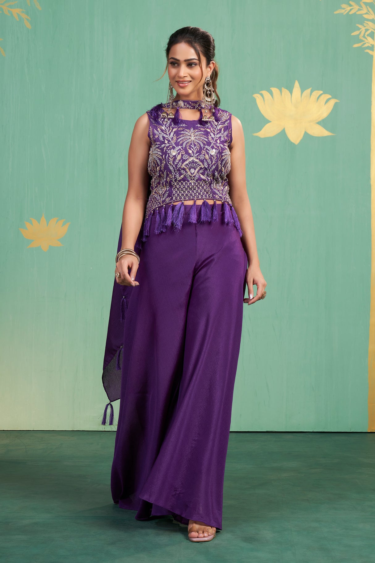 Royal Purple Embroidered Sharara Set – Regal Opulence with a Modern Silhouette