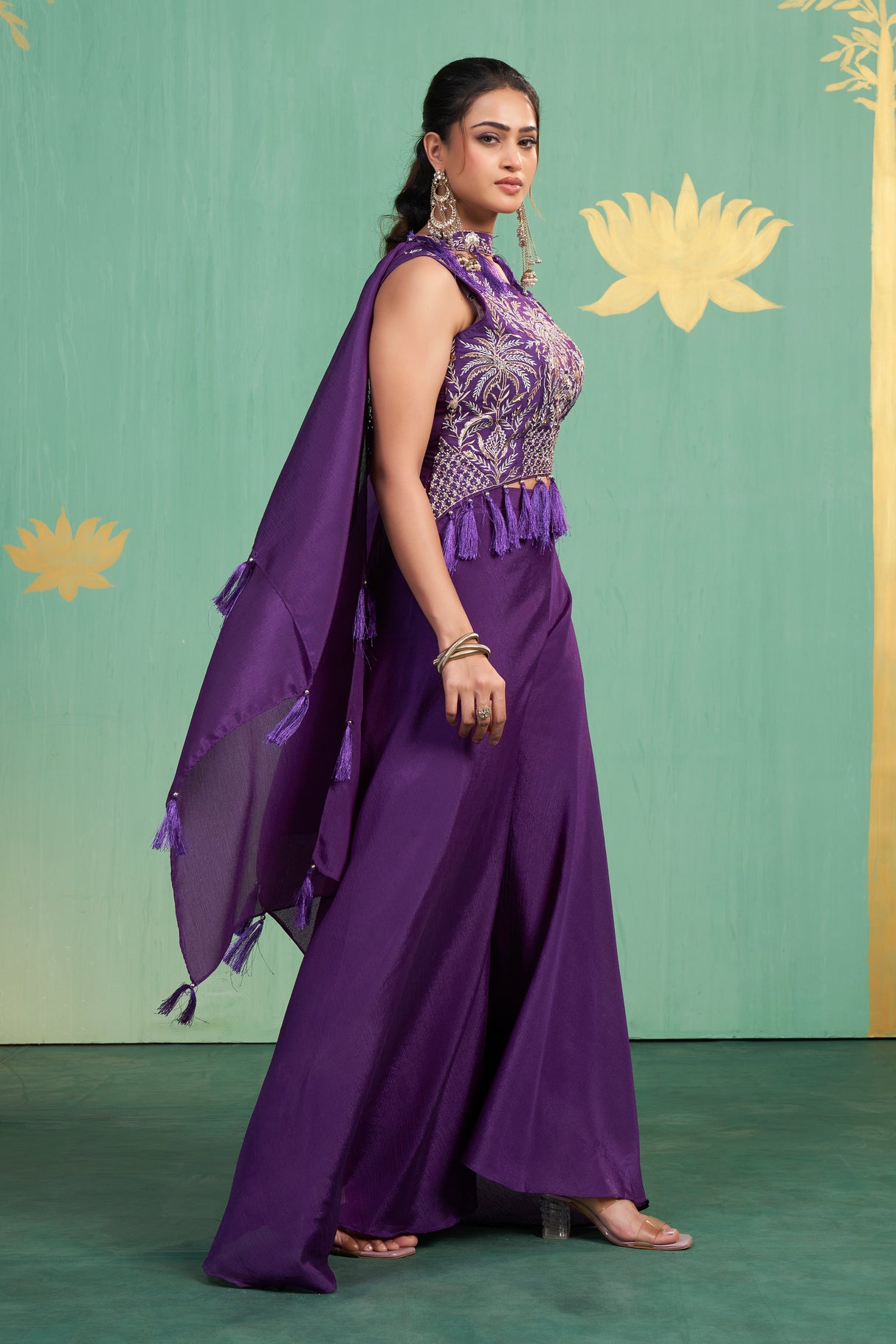Royal Purple Embroidered Sharara Set – Regal Opulence with a Modern Silhouette