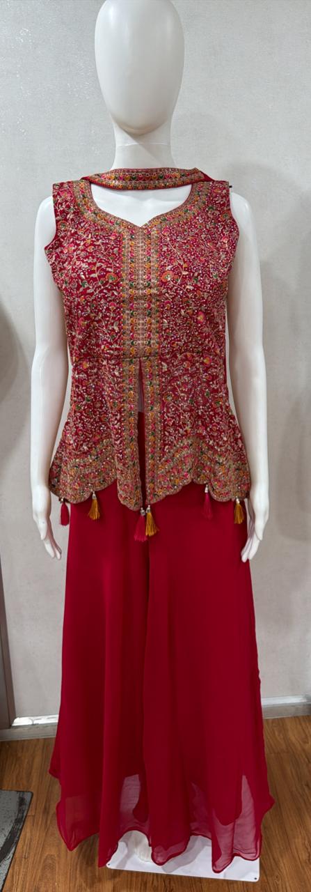 Ruby Embroidered Sharara Set