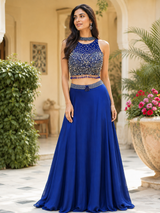 Royal Blue Silver Crystal Lehenga Set