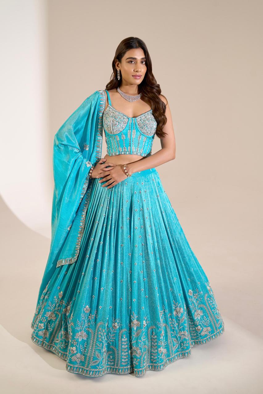 Aqua Embroidered Lehenga Set