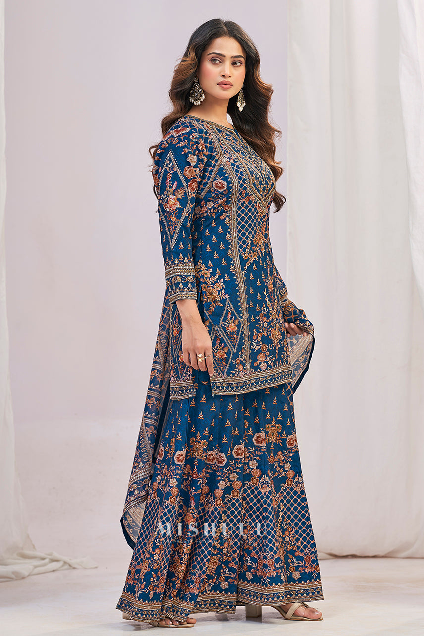 Navy Eden Printed Sharara Set