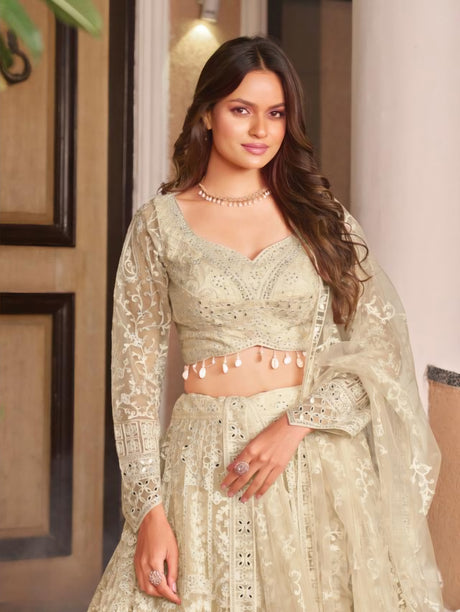 Sage Ivory Embroidered Lehenga Luxe Set
