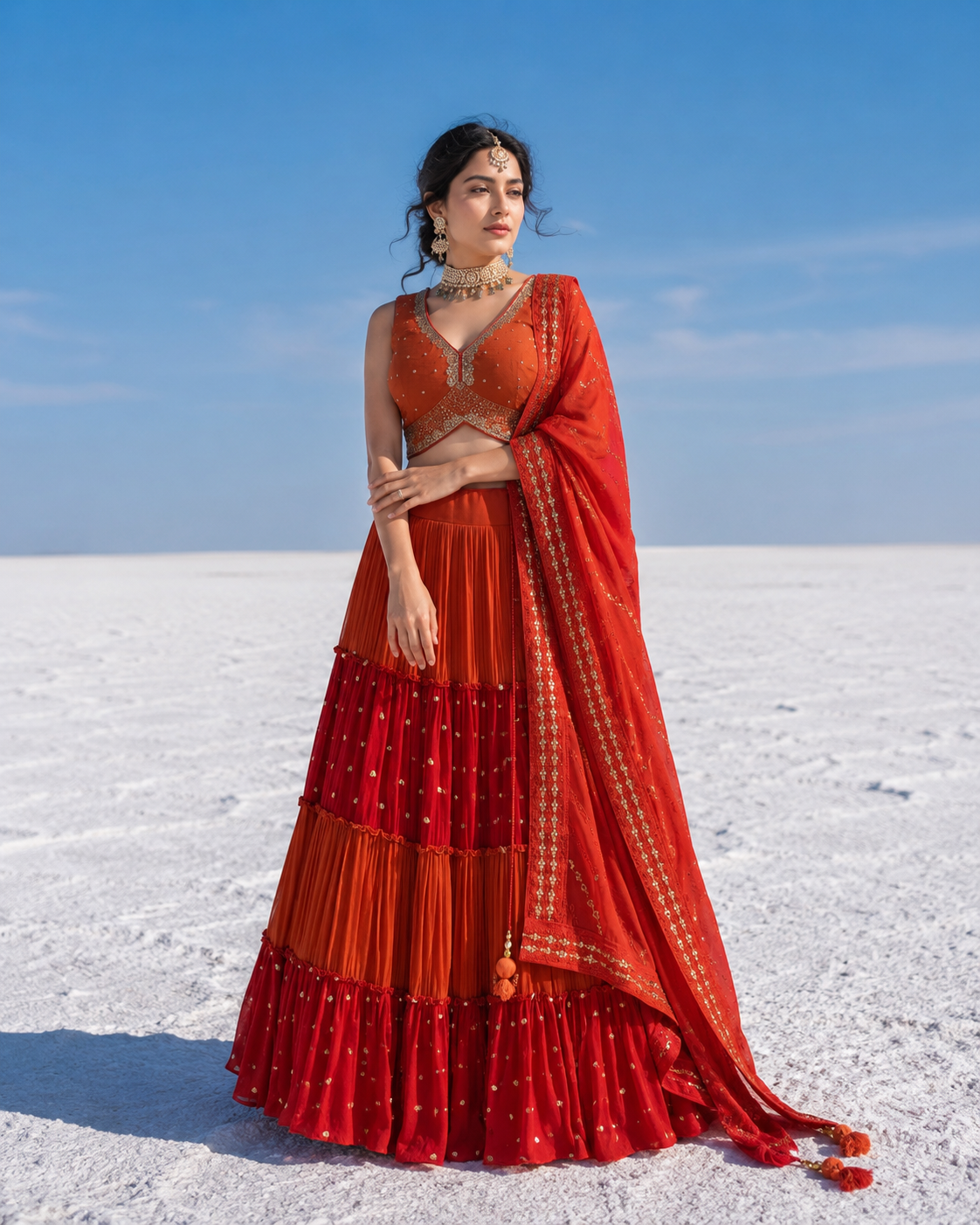 Sindoor Tiered Festive Lehenga Couture Ensemble