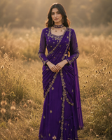 Royal Purple Gold Draped Saree Ensemble