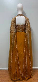 Burnt Orange Embellished Cape Gown Ensemble