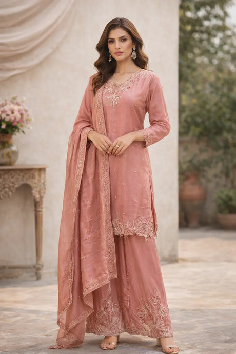 Blush Rose Embroidered Sharara Elegance Set - MishUUU