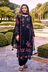 Midnight Black Floral Embroidered Lawn Suit