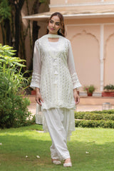 Ivory Mirrorwork Dhoti Kurta Dupatta Set