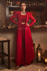 Crimson Rose Embellished Cape Sharara Set