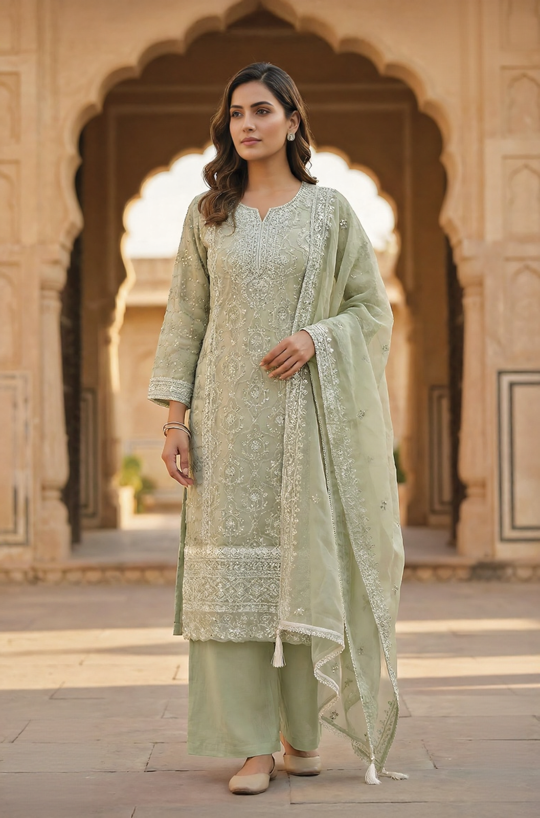 Sage Green Embroidered Kurta Set