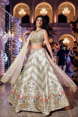 Ivory Folk Garden Lehenga Couture Ensemble