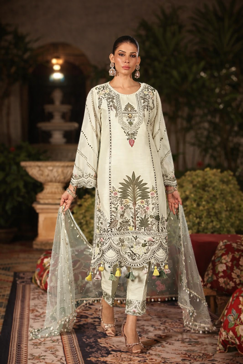 Sage Floral Kurta Dupatta Set