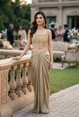 Champagne Gold Corset Saree Set