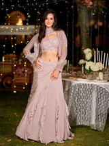 Blush Drape Ruffle Lehenga Set