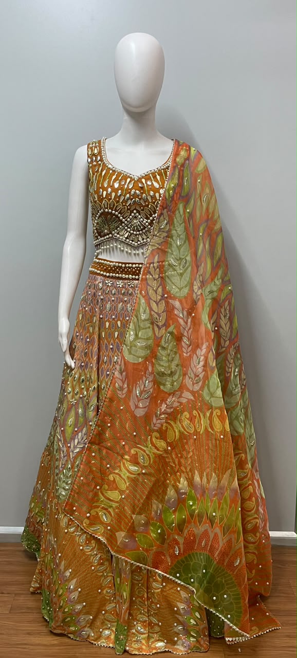 Amber Lotus Mirror Lehenga Couture Set