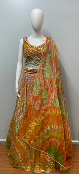 Amber Lotus Mirror Lehenga Couture Set