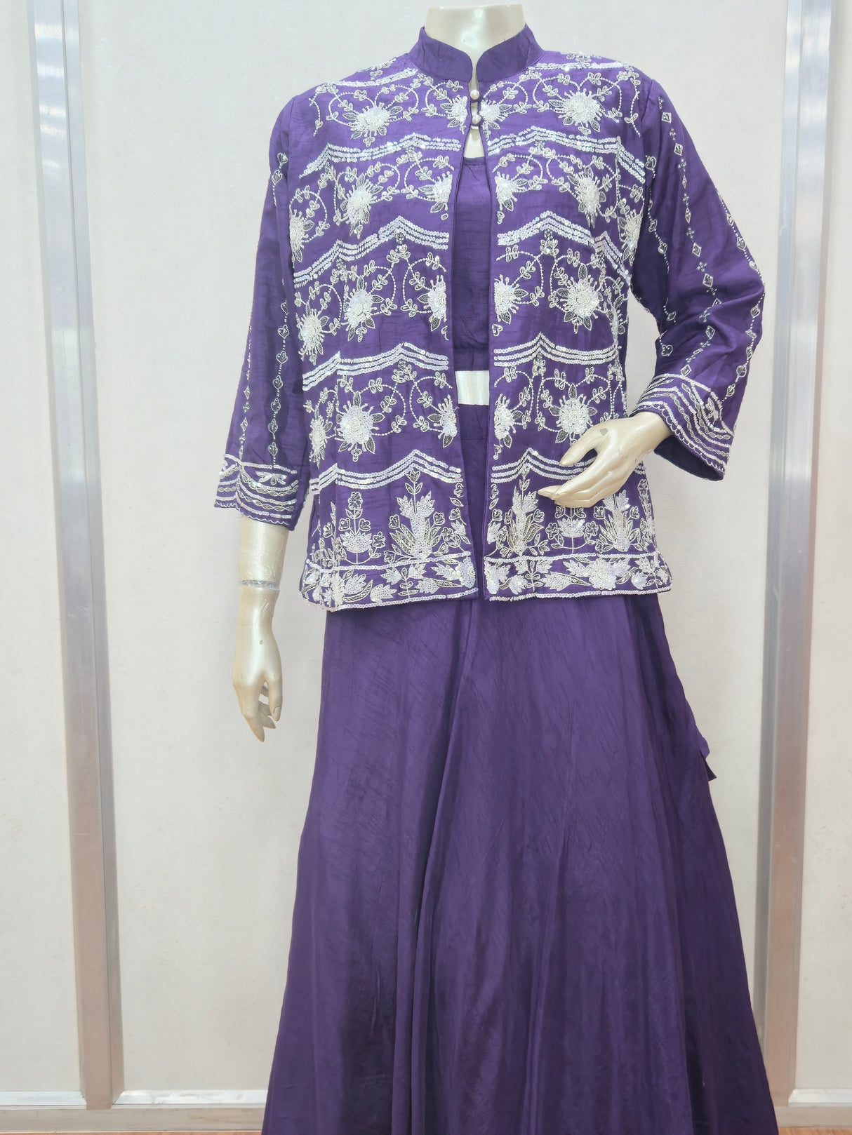 Royal Violet Aura Embroidered Jacket Sharara – Regal Elegance, Redefined