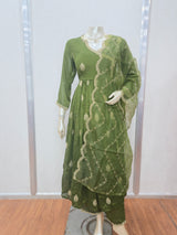 Olive Oasis Anarkali – An Earth-Kissed Symphony of Grace & Gold