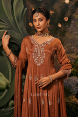 Rustic Copper Embroidered Anarkali Set