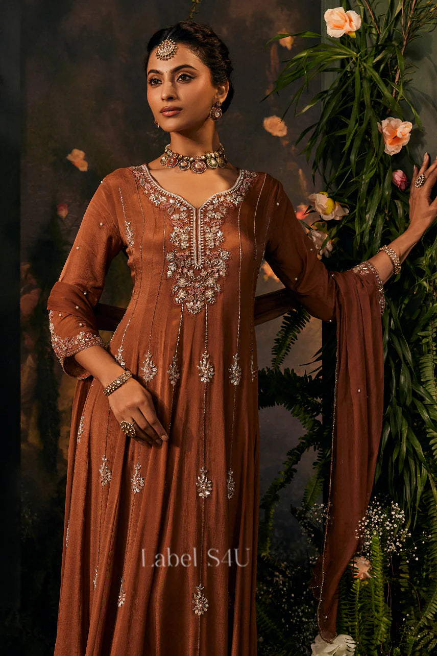 Rustic Copper Embroidered Anarkali Set