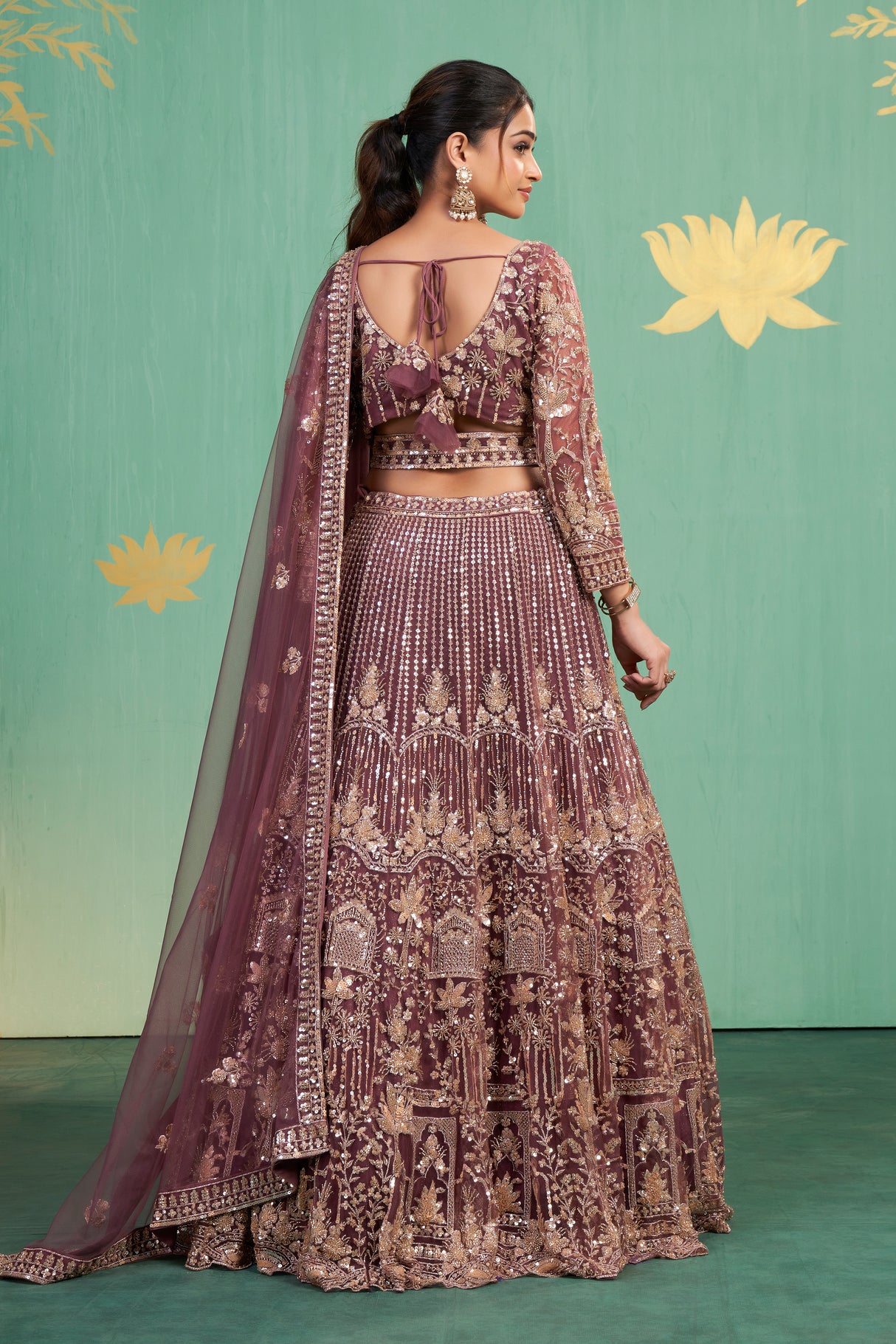 Plum Gold Embroidered Lehenga Choli – Royal Craftsmanship with Timeless Elegance